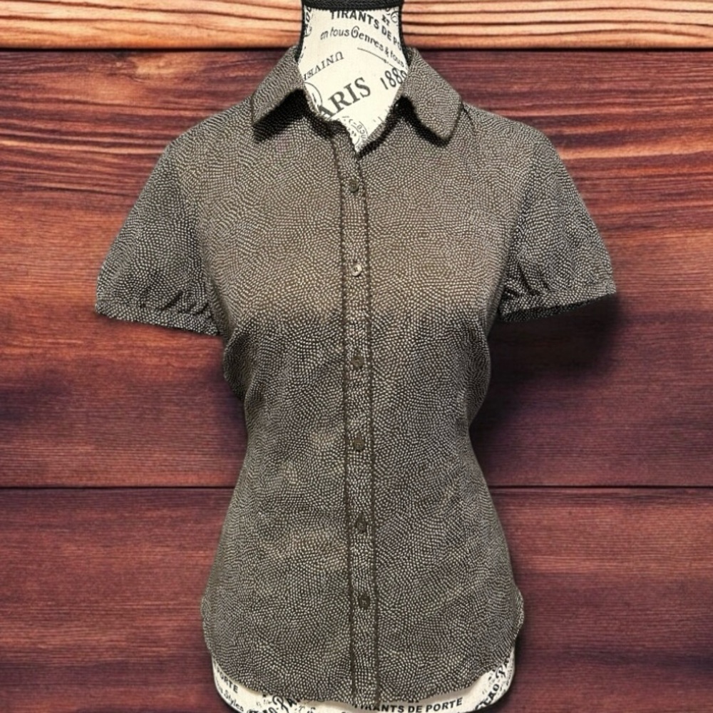 LOFT Short Sleeve Button Down size 6-Brown - Picture 5 of 12